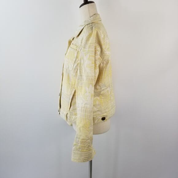 Caribbean Joe Light Yellow White Floral Textured Jean Style Jacket Size Medium - Picture 2 of 4